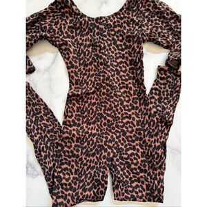Jacques Moret Ultra girls 80’s vintage cheetah leotard brown black long sleeve s